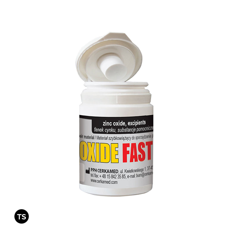 Zinc Oxide Fast is a material component for temporary filling of cavities and root canals.