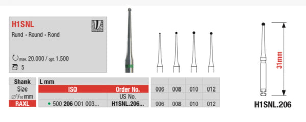 Endo access long shank rose head bur (5 burs)